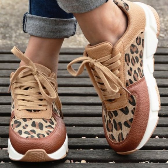 Brown & Beige Leopard Sneaker Women Size 8 - Picture 5 of 5